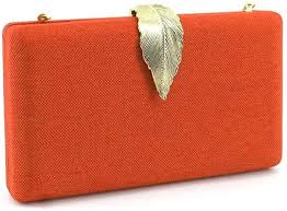 Bolso Clutch Fiesta Naranja con Adorno de Hoja