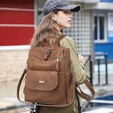 Mochila de Cuero Impermeable Antirrobo para Mujer