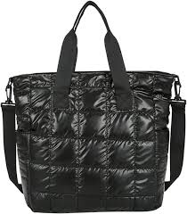 Bolso Acolchado de Nailon Impermeable para Mujer - Negro