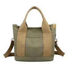 Bolso de Hombro Vintage Grande para Mujer - Lona Verde