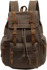 Mochila Escolar de Cuero y Lona Vintage