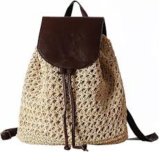 Bolsa de Paja Beige para Mujer - Mochila de Moda