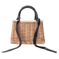 Bolso de Mimbre Tejido a Mano - Cesta Rectangular para Playa y Picnic