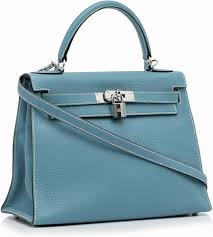 Bolso Hermes Kelly 28 Sellier en Cuero Togo Azul