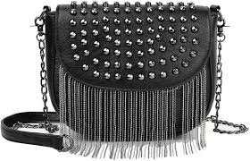 Bolso Mini Bandolera con Cadena y Flecos Kris Anna - Negro