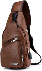 Bolso de Pecho de Cuero PU Impermeable con USB - Aucuu