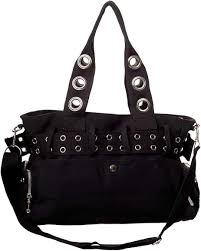 Bolso Punk de Franjas Negras con Asa de Lona