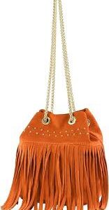 Bolso de Hombro de Ante con Flecos - modamoda T244