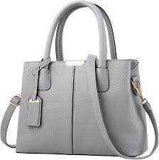 Bolso de Mano Moderno y Espacioso para Mujer - Cuero Gris
