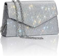 Bolsos de Noche Brillantes GEGELE para Mujer - Plateado con Diamantes de Imitación