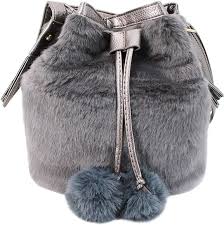 Bolso de Hombro de Felpa con Pompón para Mujer - Gris