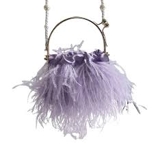 Bolso de Mano de Avestruz de Lujo con Cadena y Perlas