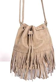 Bolso Saco Flecos Shana 707 Piedra para Mujer