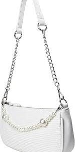 Bolso de Hombro Clásico de Cocodrilo con Cadena de Perlas