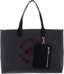 Tote Iconic Tommy de Lana con Logo en Gris