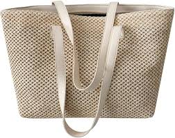 Bolso de Mano de Paja Beige para Mujer