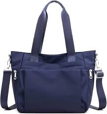 Bolso Bandolera Grande de Nailon Impermeable para Mujer - Azul Oscuro