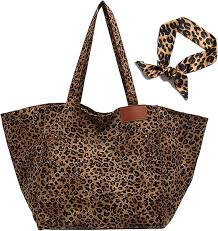 Bolso Tote de Lona con Estampado de Leopardo JEKAVA