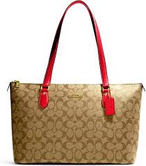 Bolso COACH Mujer Lona Caqui-Rojo